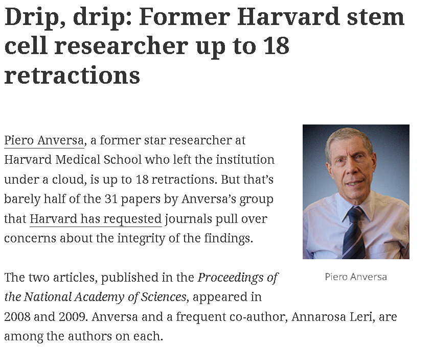 Former Harvard stem cell researcher up to 18 retractions
